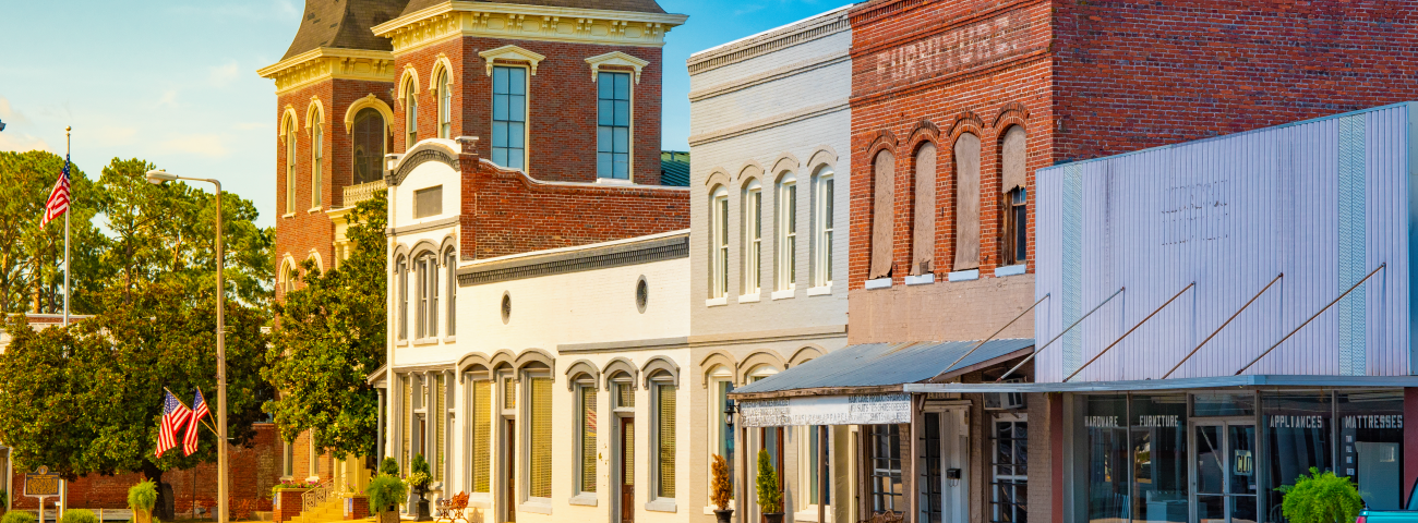 Store fronts in a small town business district