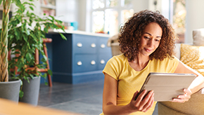 A young woman uses GoalWise on her laptop.