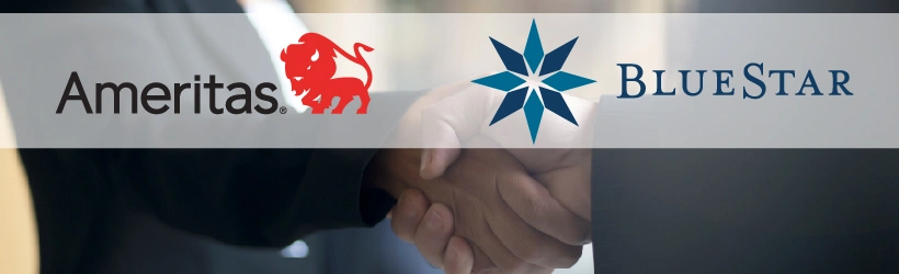 Two people shaking hands with the Ameritas and BlueStar logo overtop.