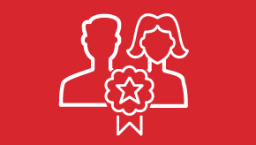 Outline of man and woman with prize ribbon.